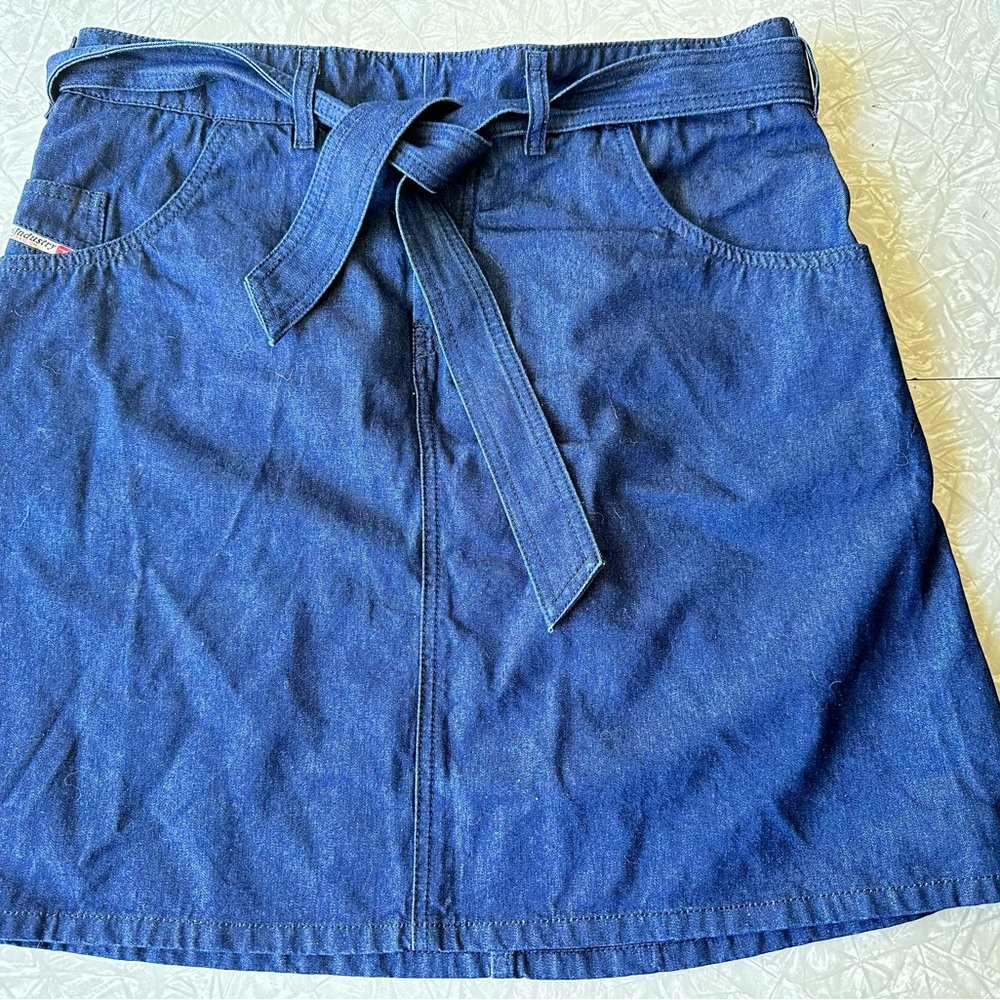 Diesel Blue A-Line Knee-Length Skirt with Tie Front
